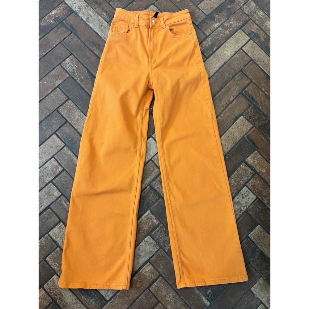 H&M Divided Orange Wide Leg Straight Jeans Womens US 2 High Rise Y2K